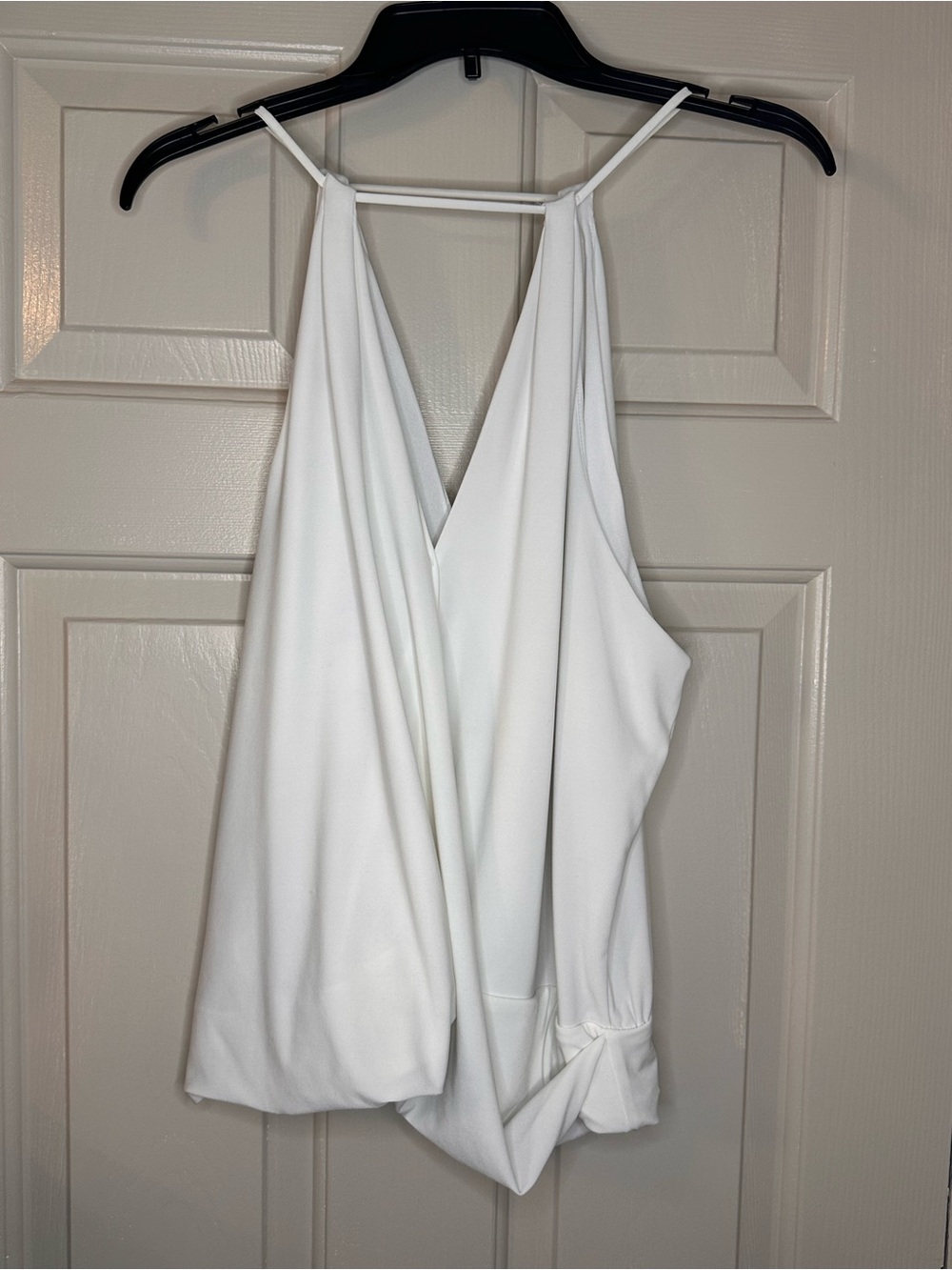 EXPRESS White Draped V-Neck Halter Tank Top - Picture 2 of 3